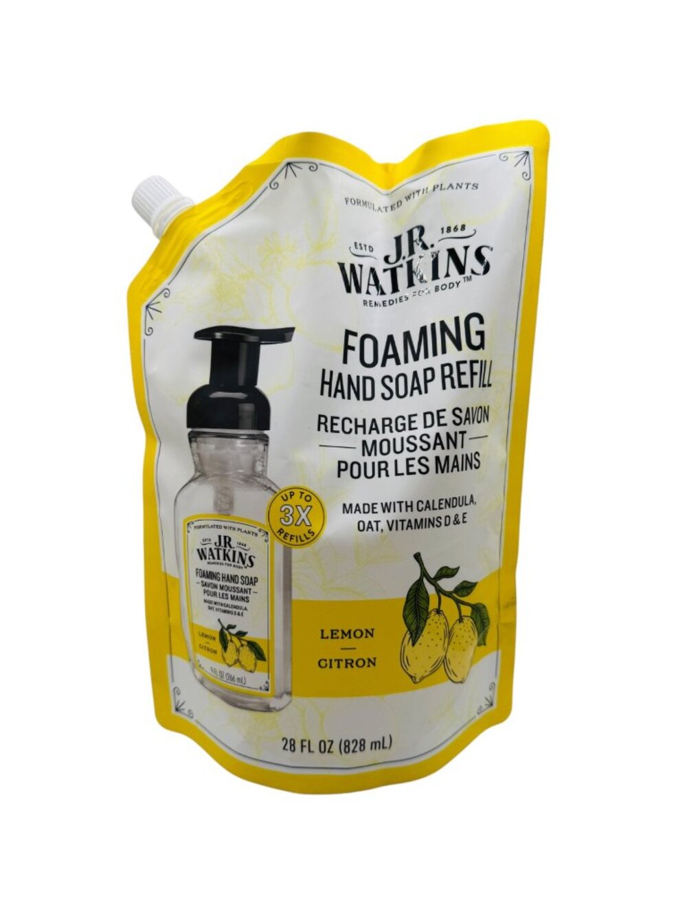 J.R. Watkins Lemon Foaming Hand Soap Refill 28 Fl Oz Enriched With Plant-Based I